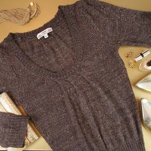 LAST CHANCE! CLOSET CLOSING! Lucy Paris Sweater Brown Gold Metallic 3/4 sleeve